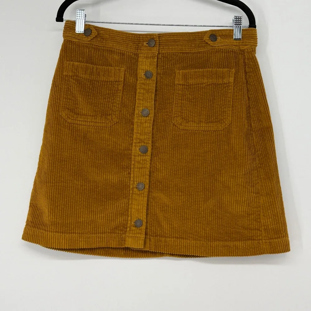 Madewell Size 8 Corduroy Button Front Mini Skirt Mustard Yellow‎ Gold Preppy